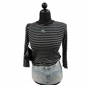 Ralph Lauren Sport Black White Stripe Long Sleeve Tee Size S